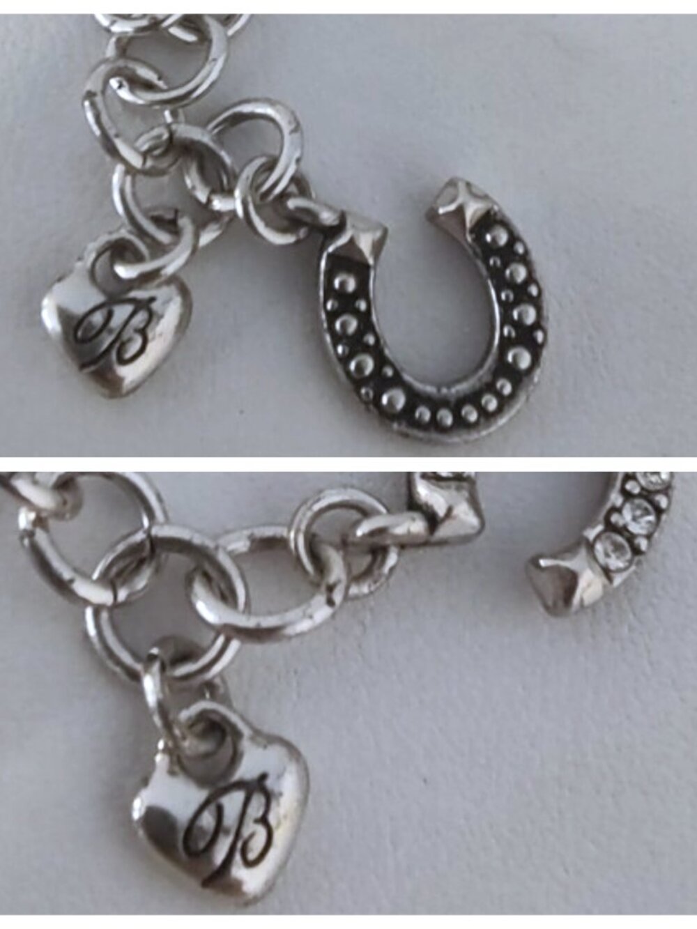 Brighton rhinestone cross heart double strand silvertone necklace w/pouch EUC - Picture 6 of 7